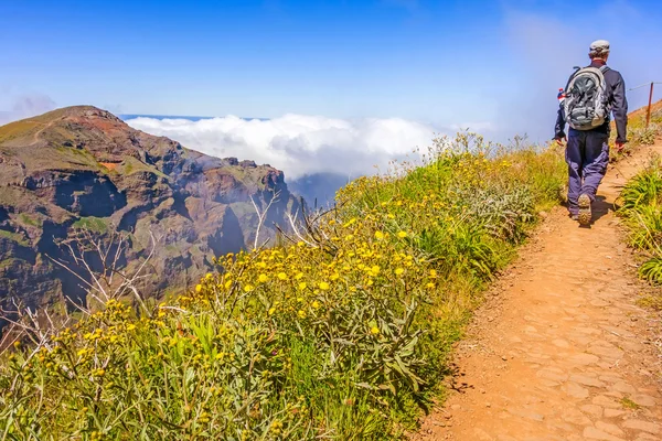 Wanderer wandern auf Pfad - Madeira-Gebirge — Stockfoto