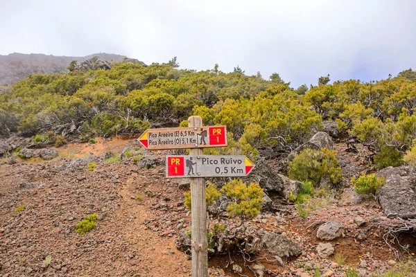 Piesze wycieczki szlakiem przejście Pico Areeiro Pico Ruivo - drogowskaz ze szlakami — Zdjęcie stockowe