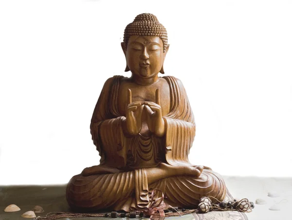 Trä buddha i meditation — Stockfoto