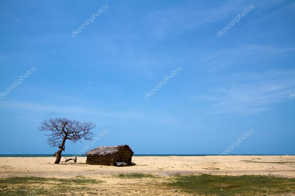 Plage Déserte Avec Cabane De Pêcheurs à Polmoddai Au Sri