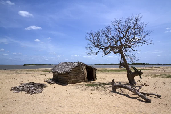 Issız beach ile balıkçılar kulübe Polmoddai, Sri Lanka — Stok fotoğraf