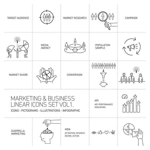 Ensemble d'icônes marketing vectoriel et d'affaires — Image vectorielle