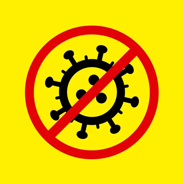 停止Coronavirus危险警报图标 Covid 19病毒的载体概念图片设计 黄色背景下的黑色和红色信息图标 — 图库矢量图片#