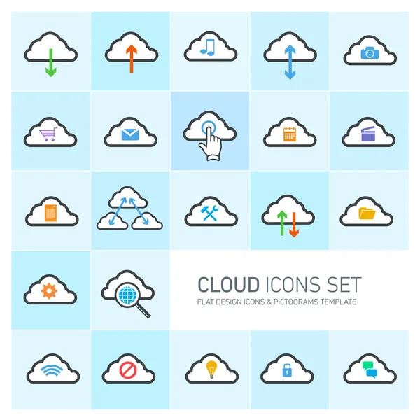 Cloud computing pictogrammen ingesteld — Stockvector