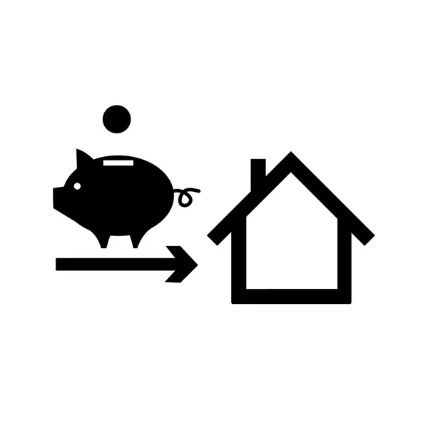 Piggy caja de dinero y casa — Vector de stock