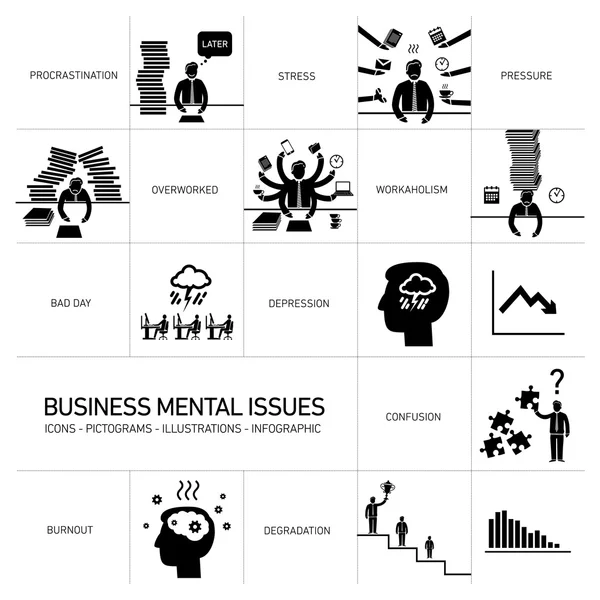 Zihinsel sorunları Icons set — Stok Vektör