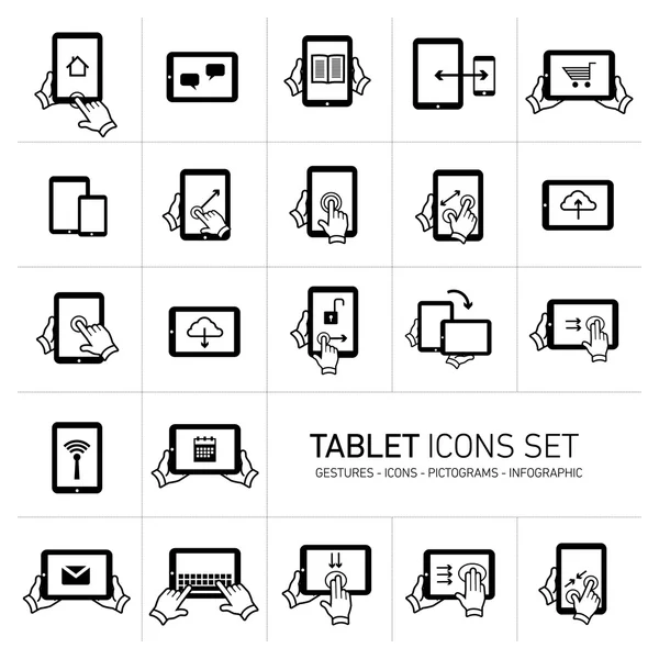 Tablet and gestures icon set — Stock Vector