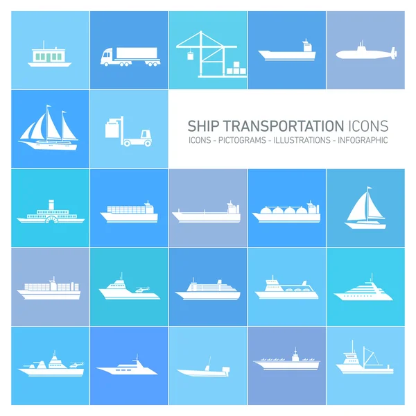 Conjunto de ícones de transporte navio — Vetor de Stock