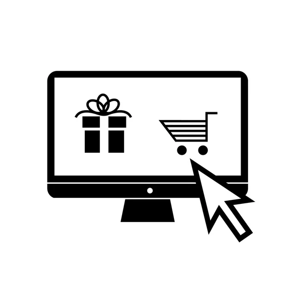 Vector de compras en línea en el icono de PC — Archivo Imágenes Vectoriales