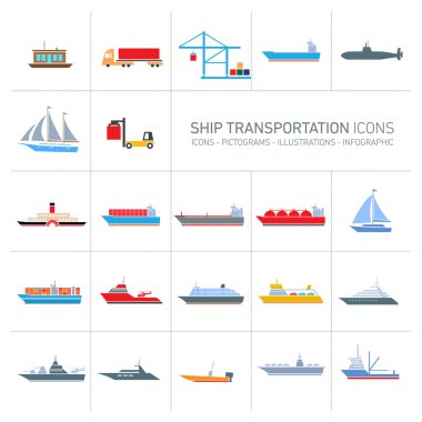 Gemi taşımacılığı Icons set