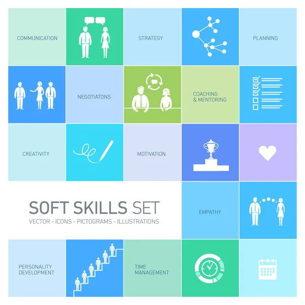 Set di icone soft skills — Vettoriale Stock