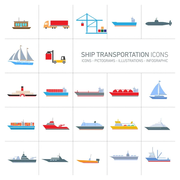 Набор иконок для транспортировки судов — стоковый вектор