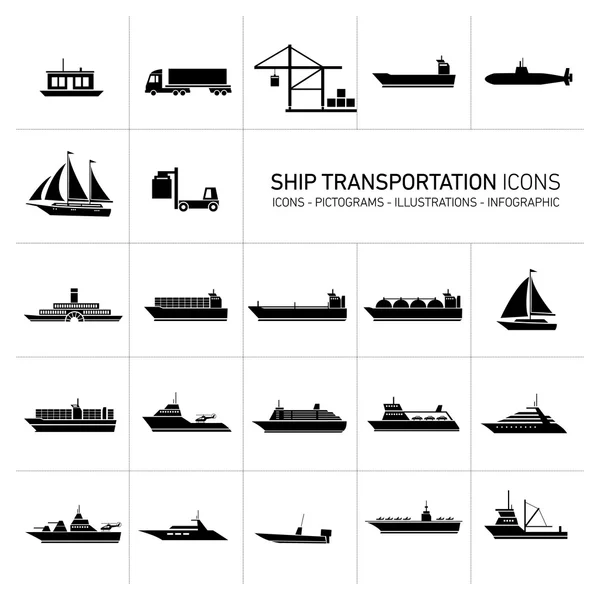 Schiffstransportsymbole gesetzt — Stockvektor