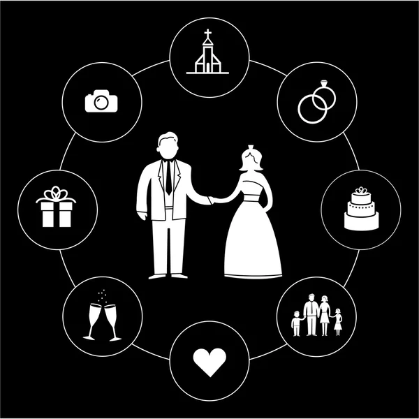 Icônes et pictogrammes de mariage — Image vectorielle