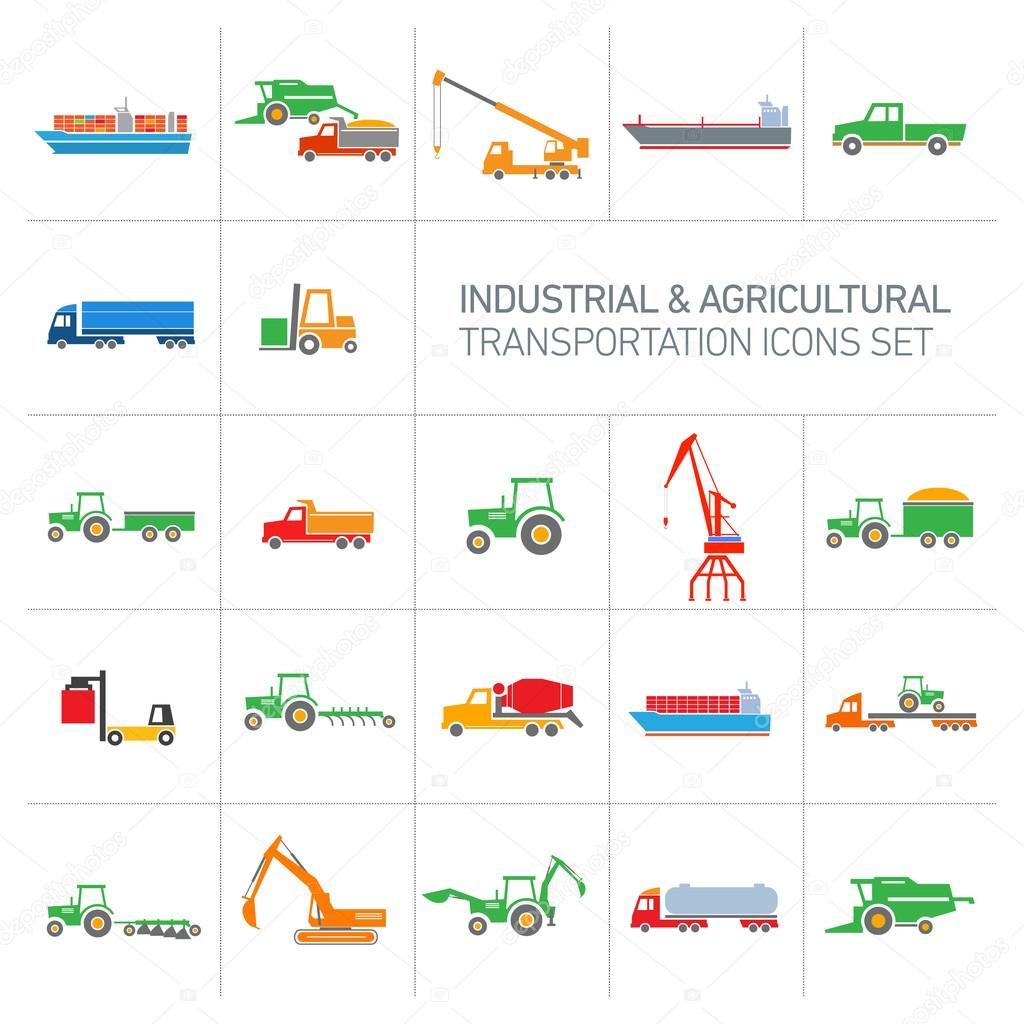 Industrial and agricultural icons set