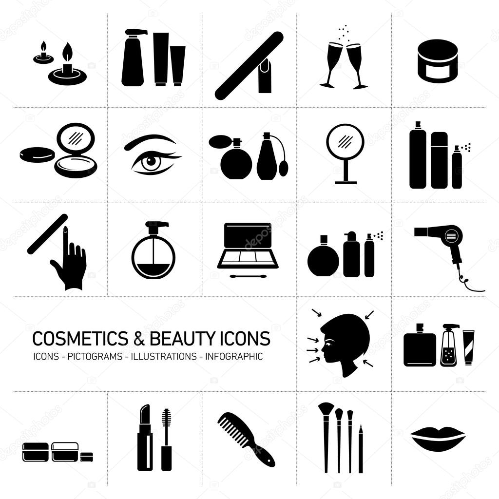 Cosmetics and beauty icons set