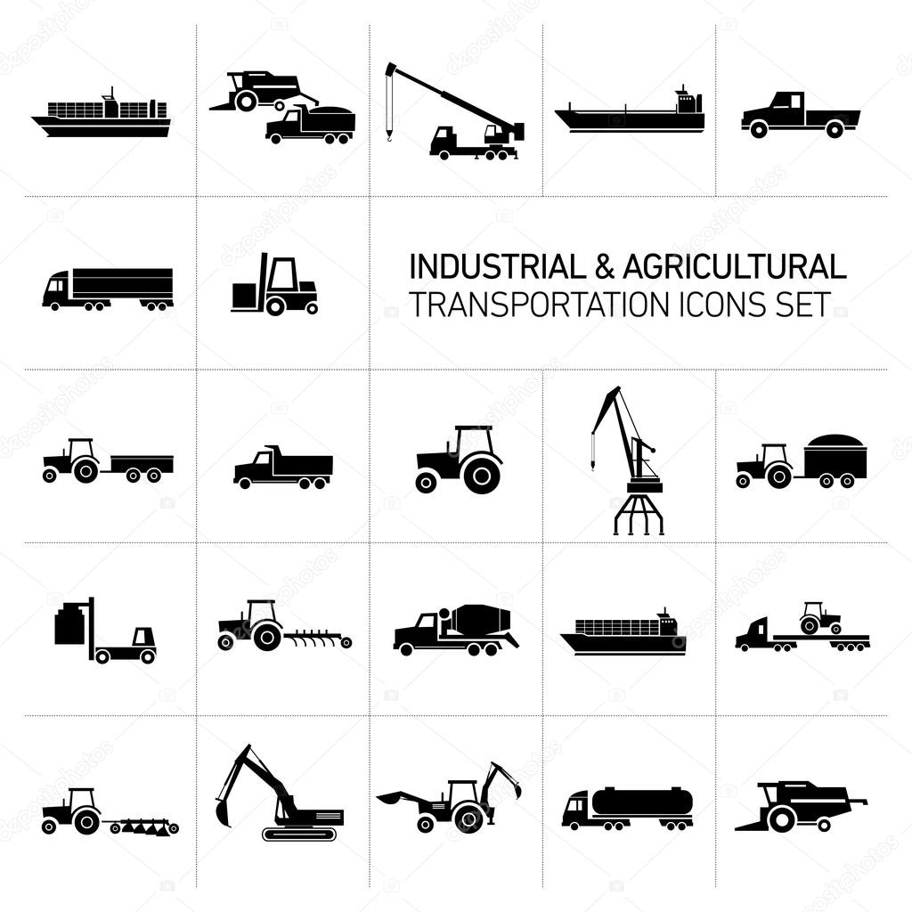 Industrial and agricultural icons set
