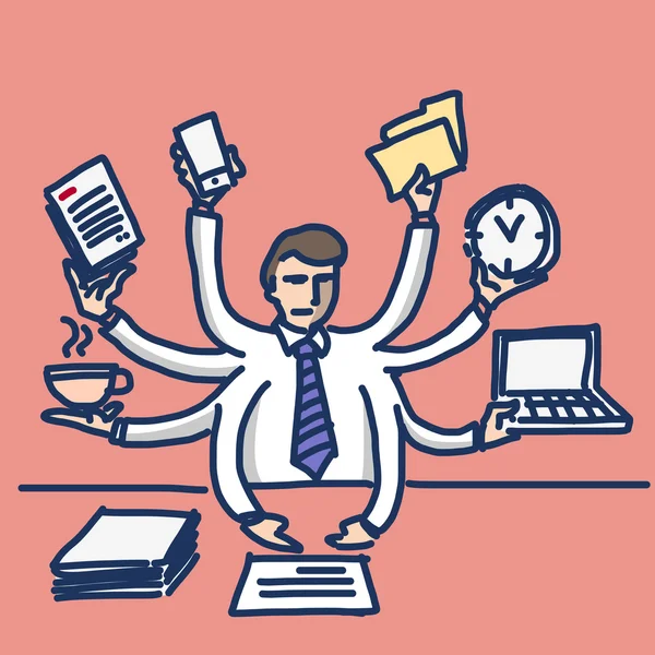 Worcaholism üzletember és a multitasking — Stock Vector