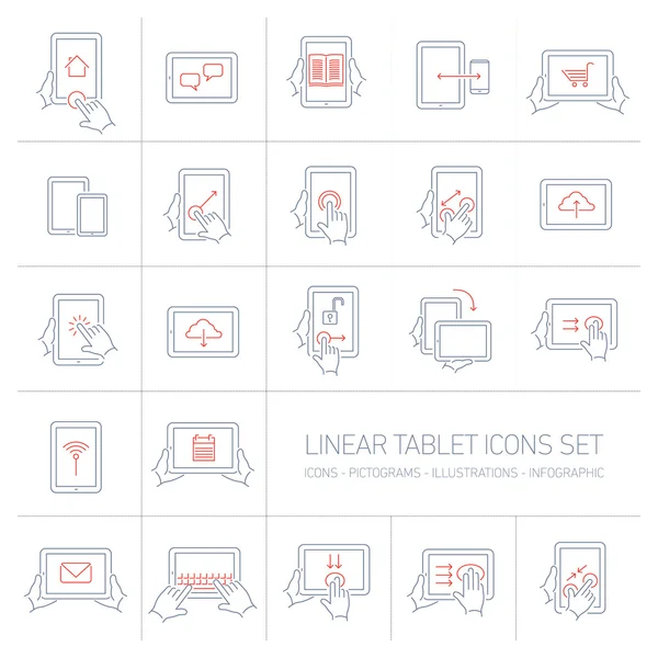 Linear tablet icons set — Stockový vektor