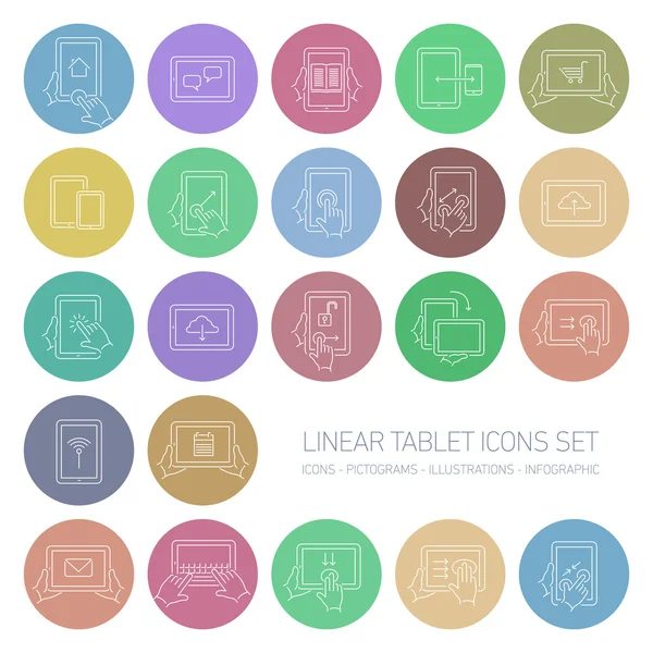 Linear tablet icons set — Stock vektor