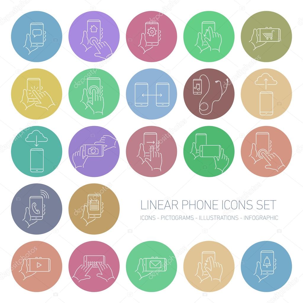 linear phone and technology icons set