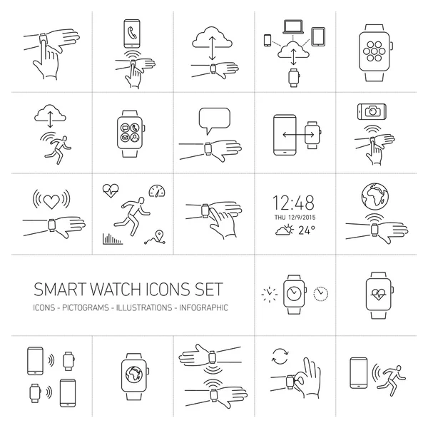 Set avec gestes de main et pictogrammes numériques — Image vectorielle