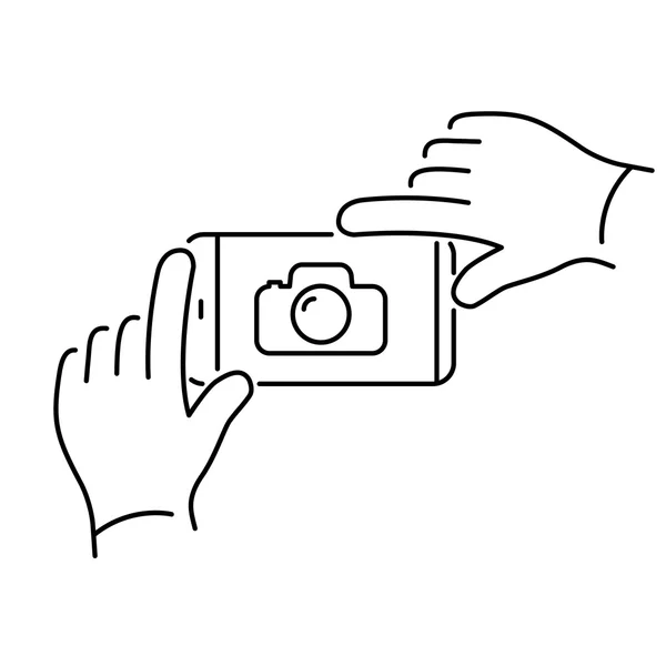 Mãos tirando foto com smartphone — Vetor de Stock