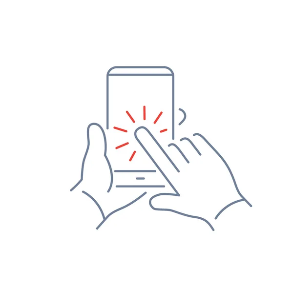 Tocar la mano en la pantalla táctil del teléfono inteligente — Vector de stock