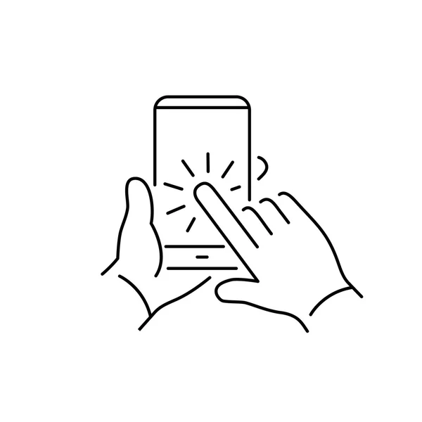 Tocar la mano en la pantalla táctil del teléfono inteligente — Archivo Imágenes Vectoriales