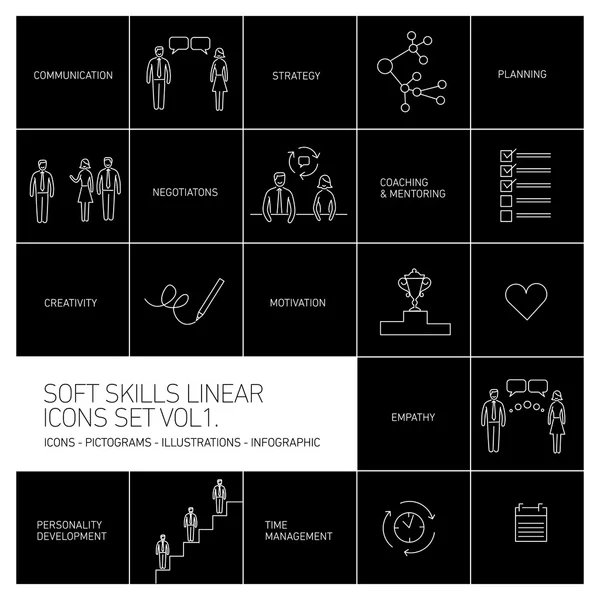 Soft skills vector linear icons — Stock Vector