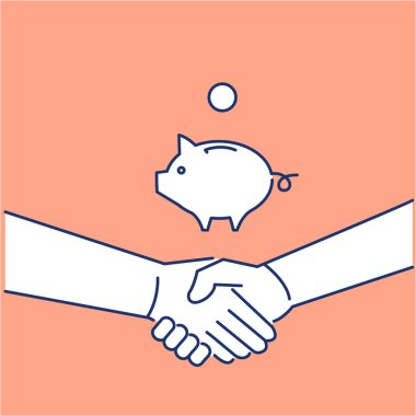 Icon of handshake and piggy moneybank clipart