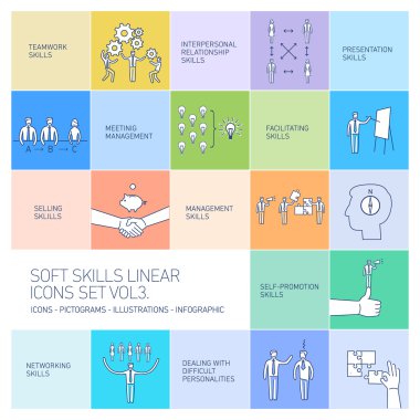 Soft skills linear vector icons clipart