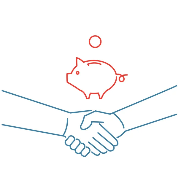 Icon of handshake and piggy moneybank — 图库矢量图片