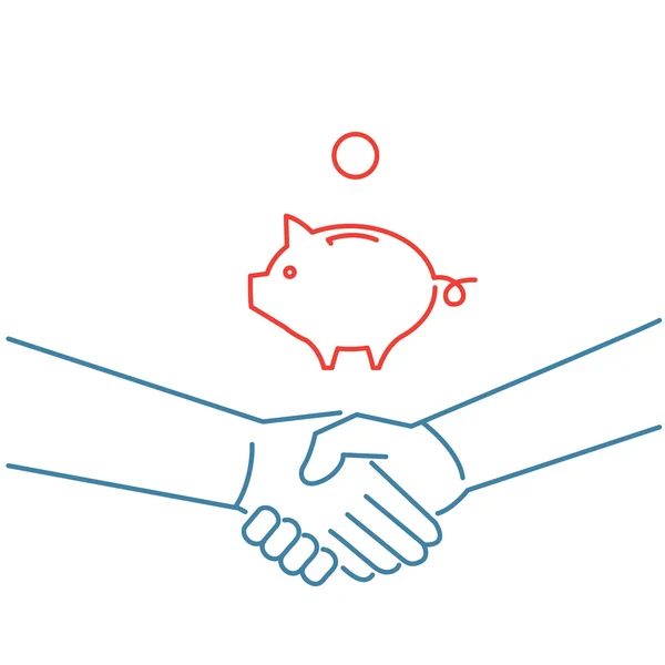 Icon of handshake and piggy moneybank — Stok Vektör