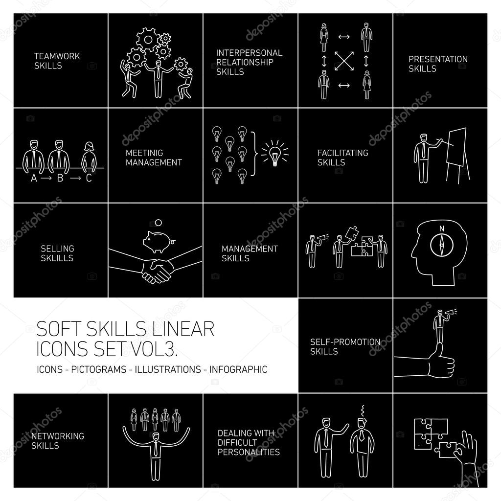 Soft skills linear vector icons