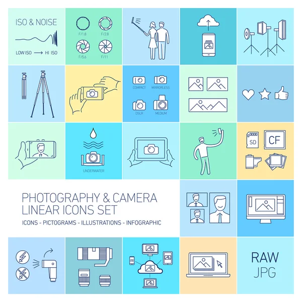 Iconos de fotografía y cámara — Archivo Imágenes Vectoriales