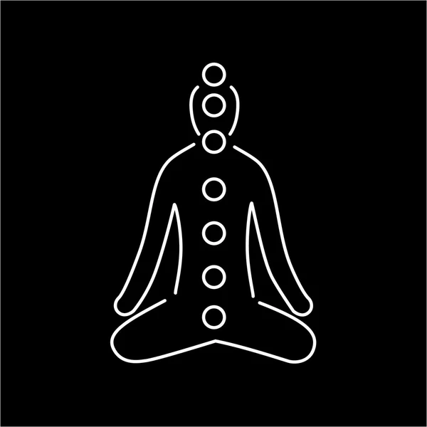 Icono lineal blanco de meditación y chakras — Vector de stock