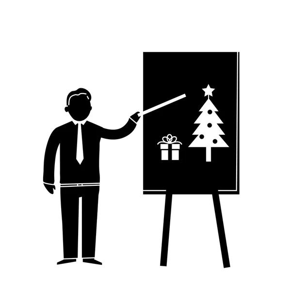 Icon of businessman presenting christmas tree — Stok Vektör