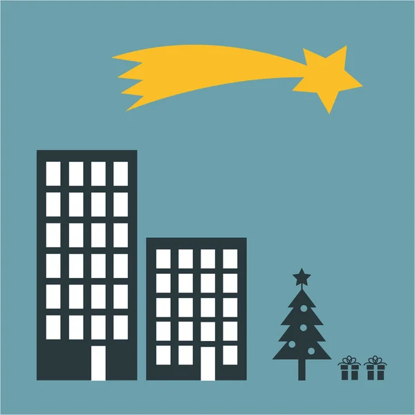 Christmas comet flying over the city — Stock Vector