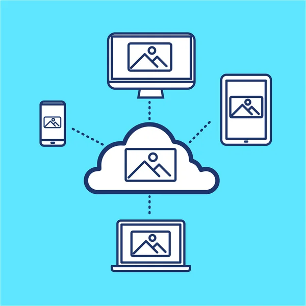 Almacenamiento de computación en nube para fotografía — Vector de stock