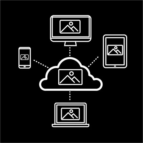 Armazenamento de computação em nuvem para fotografia — Vetor de Stock