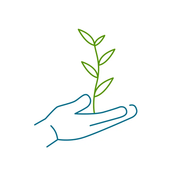 Planta crescente em mãos ecologia e meio ambiente — Vetor de Stock