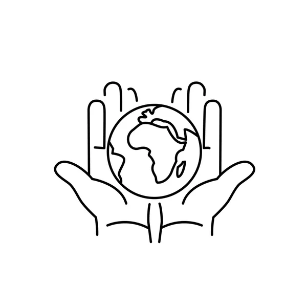 Hands holding globe in palms ecology — Διανυσματικό Αρχείο