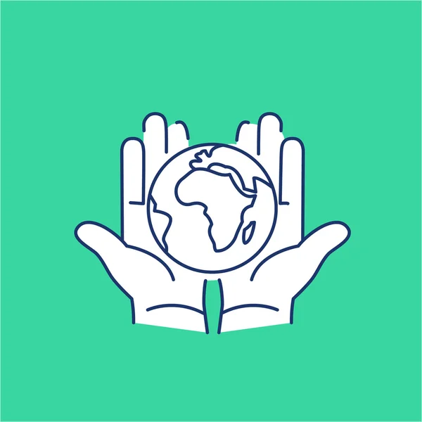 Hände halten Globus in Palmen Ökologie — Stockvektor