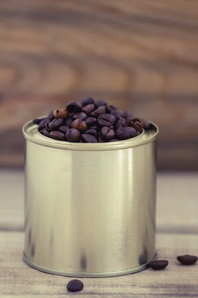 Coffee beans in a tin can - Filtered Image — Stock Photo, Image