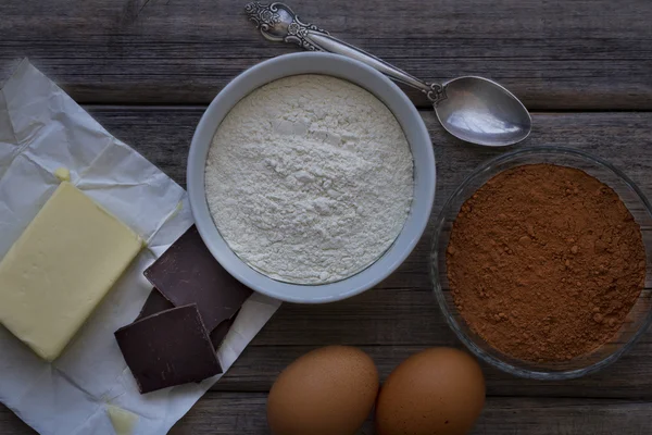 Chocolate cake ingredients — Stock Photo, Image