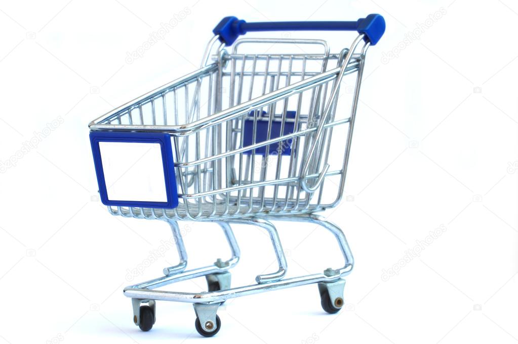 Empty grocery cart isolated on white