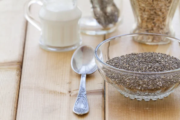 Chia seeds on a wood background — Stock Photo, Image