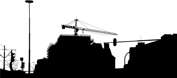 Vector's silhouette of cranes on building — Stock Vector
