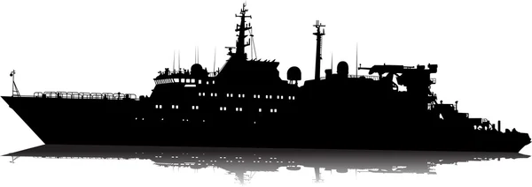 白い背景の上の軍事船のベクトル シルエット — ストックベクタ